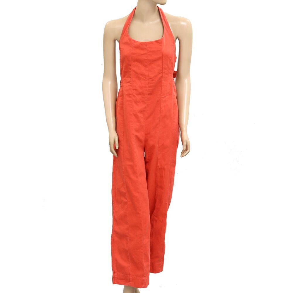 Free People Free-Est Kirstie Jumpsuit Wide Leg Crisscross Cotton Red XS 279715 - Picture 7 of 8